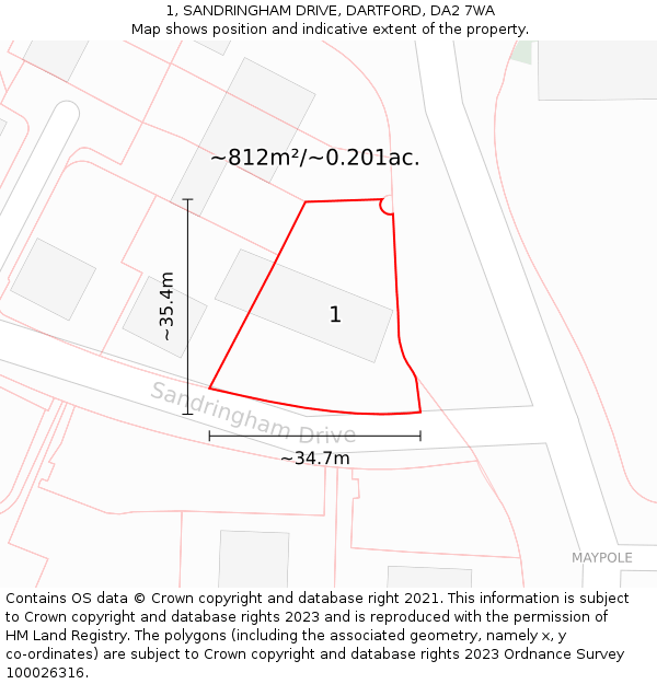 1, SANDRINGHAM DRIVE, DARTFORD, DA2 7WA: Plot and title map