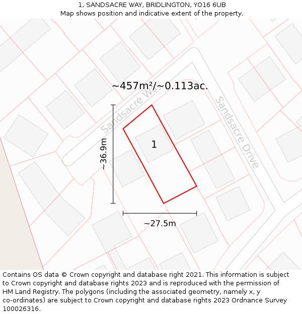 1, SANDSACRE WAY, BRIDLINGTON, YO16 6UB: Plot and title map