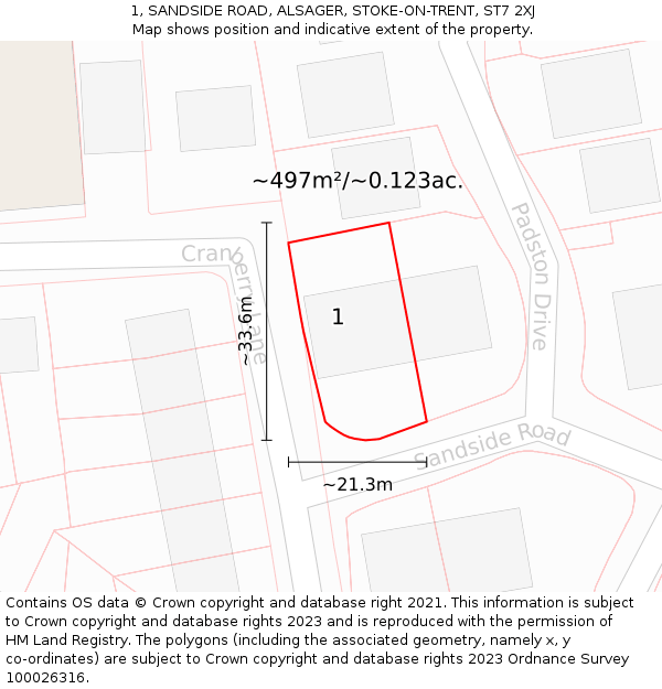 1, SANDSIDE ROAD, ALSAGER, STOKE-ON-TRENT, ST7 2XJ: Plot and title map