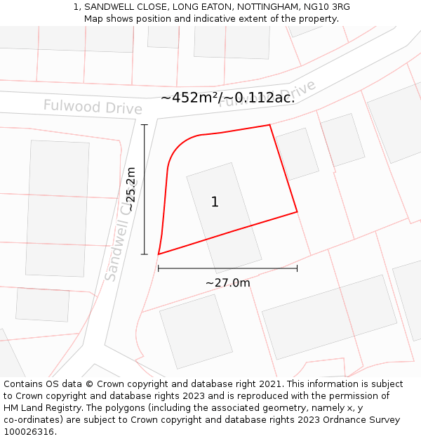 1, SANDWELL CLOSE, LONG EATON, NOTTINGHAM, NG10 3RG: Plot and title map