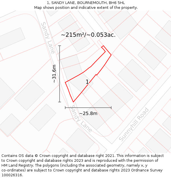 1, SANDY LANE, BOURNEMOUTH, BH6 5HL: Plot and title map