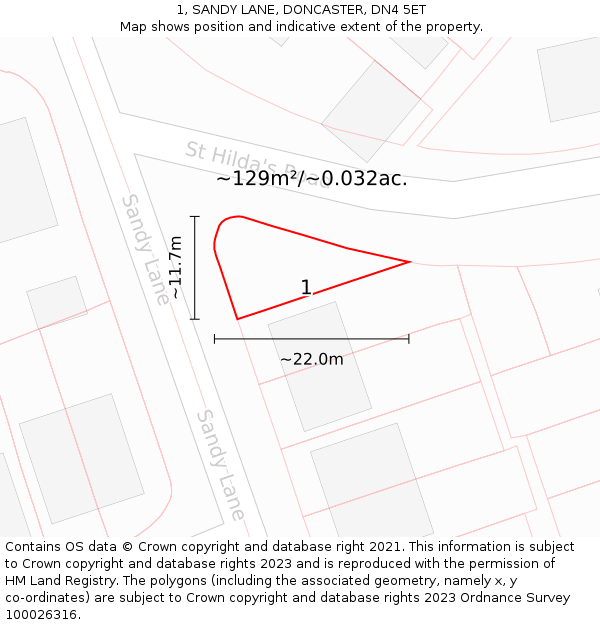 1, SANDY LANE, DONCASTER, DN4 5ET: Plot and title map