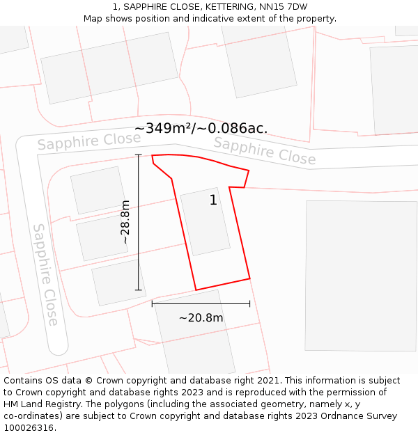 1, SAPPHIRE CLOSE, KETTERING, NN15 7DW: Plot and title map