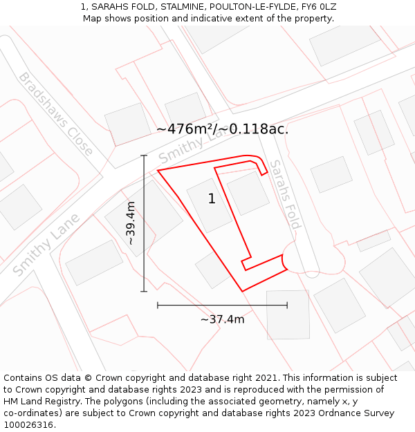 1, SARAHS FOLD, STALMINE, POULTON-LE-FYLDE, FY6 0LZ: Plot and title map