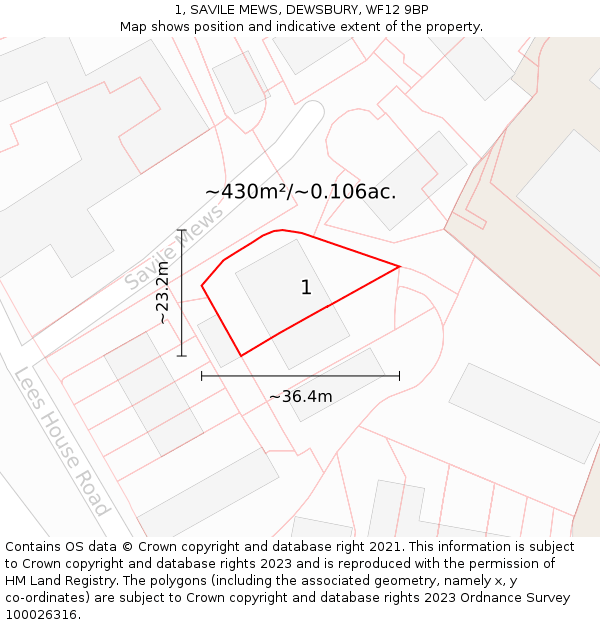 1, SAVILE MEWS, DEWSBURY, WF12 9BP: Plot and title map