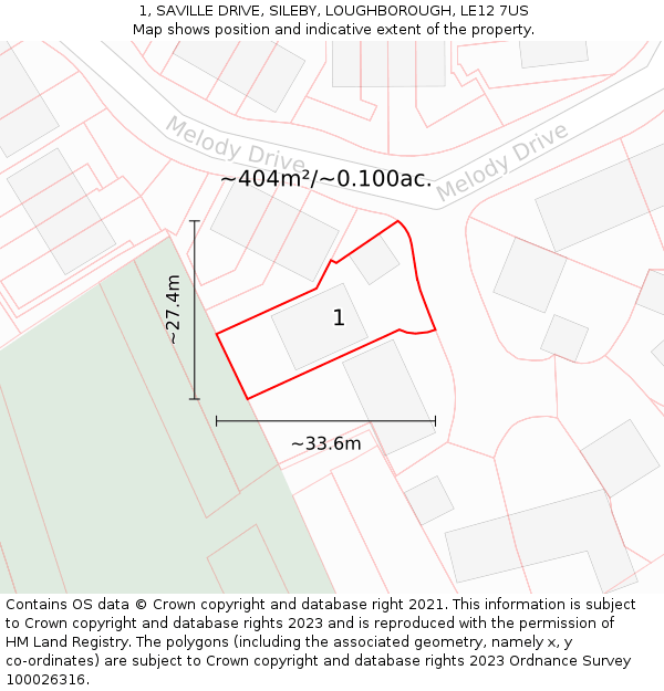 1, SAVILLE DRIVE, SILEBY, LOUGHBOROUGH, LE12 7US: Plot and title map