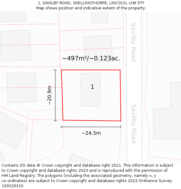 1, SAXILBY ROAD, SKELLINGTHORPE, LINCOLN, LN6 5TY: Plot and title map