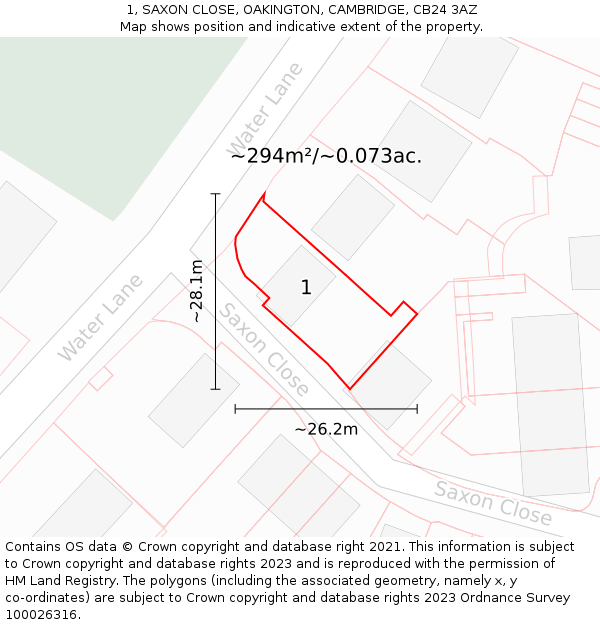1, SAXON CLOSE, OAKINGTON, CAMBRIDGE, CB24 3AZ: Plot and title map