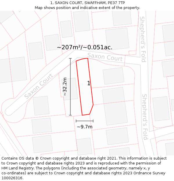 1, SAXON COURT, SWAFFHAM, PE37 7TP: Plot and title map