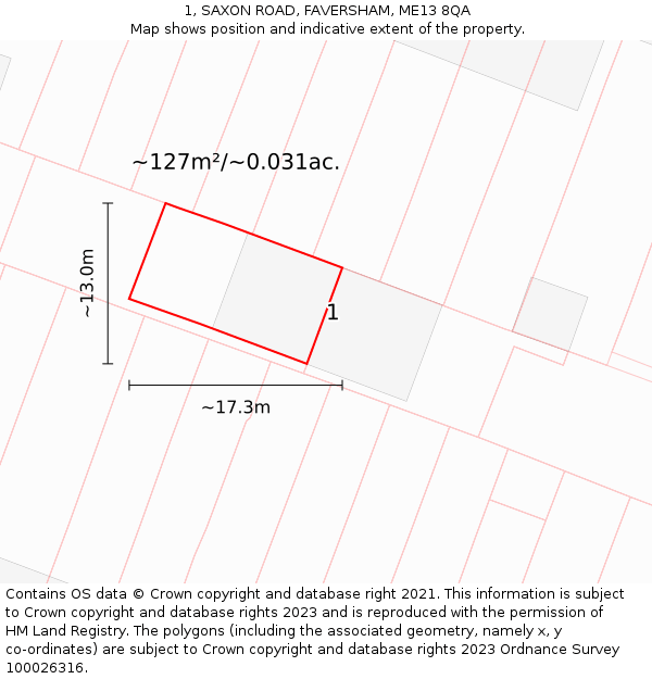 1, SAXON ROAD, FAVERSHAM, ME13 8QA: Plot and title map