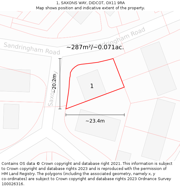 1, SAXONS WAY, DIDCOT, OX11 9RA: Plot and title map