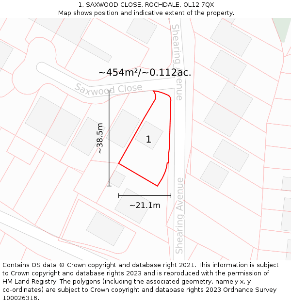 1, SAXWOOD CLOSE, ROCHDALE, OL12 7QX: Plot and title map