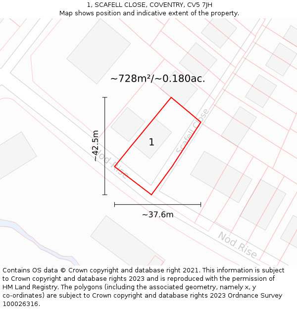 1, SCAFELL CLOSE, COVENTRY, CV5 7JH: Plot and title map