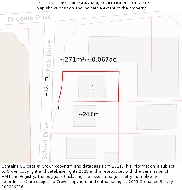 1, SCHOOL DRIVE, MESSINGHAM, SCUNTHORPE, DN17 3TP: Plot and title map