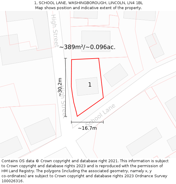 1, SCHOOL LANE, WASHINGBOROUGH, LINCOLN, LN4 1BL: Plot and title map