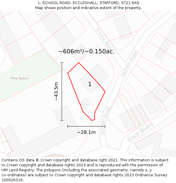 1, SCHOOL ROAD, ECCLESHALL, STAFFORD, ST21 6AS: Plot and title map