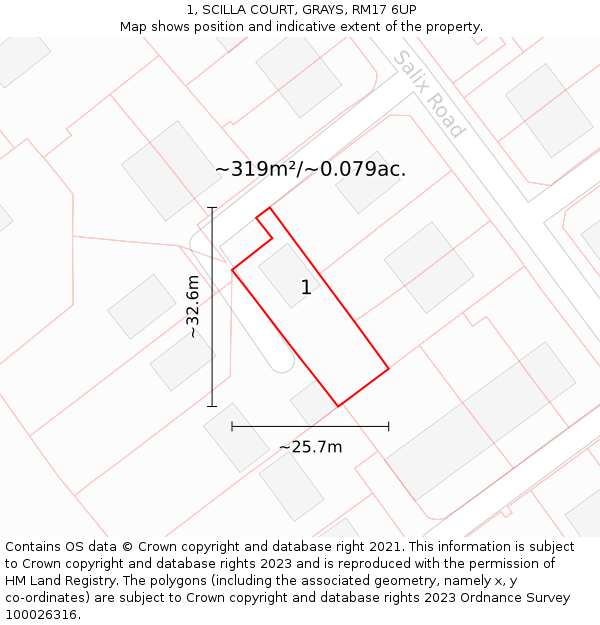 1, SCILLA COURT, GRAYS, RM17 6UP: Plot and title map