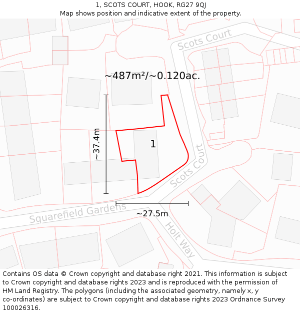 1, SCOTS COURT, HOOK, RG27 9QJ: Plot and title map