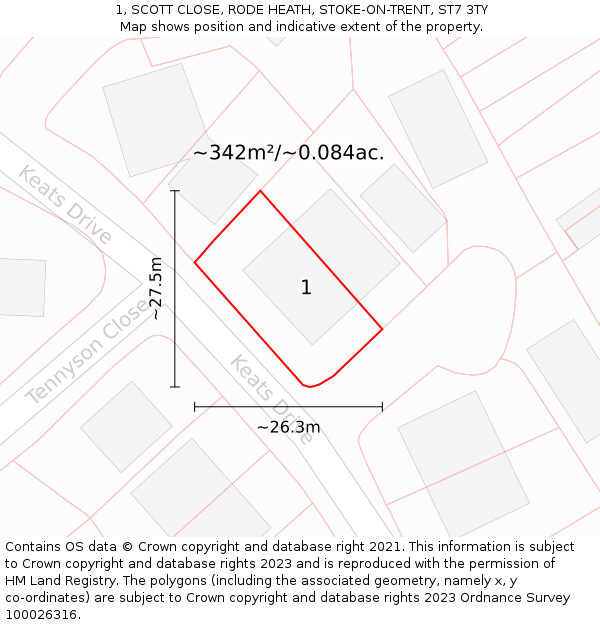 1, SCOTT CLOSE, RODE HEATH, STOKE-ON-TRENT, ST7 3TY: Plot and title map