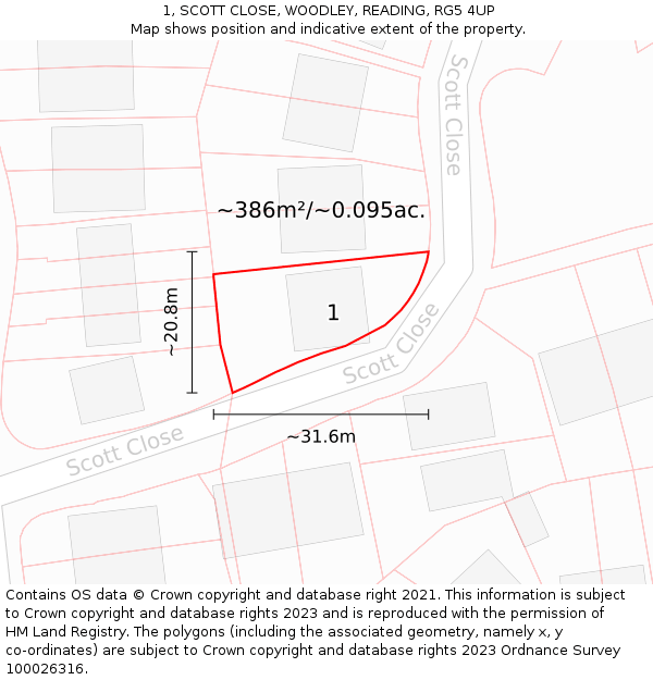 1, SCOTT CLOSE, WOODLEY, READING, RG5 4UP: Plot and title map