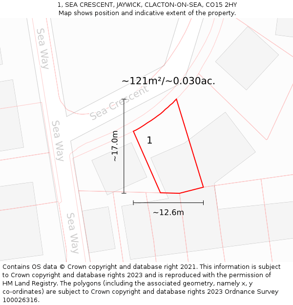 1, SEA CRESCENT, JAYWICK, CLACTON-ON-SEA, CO15 2HY: Plot and title map