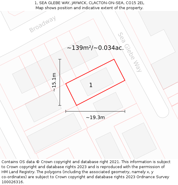 1, SEA GLEBE WAY, JAYWICK, CLACTON-ON-SEA, CO15 2EL: Plot and title map