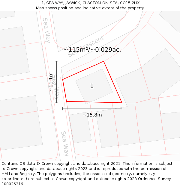 1, SEA WAY, JAYWICK, CLACTON-ON-SEA, CO15 2HX: Plot and title map