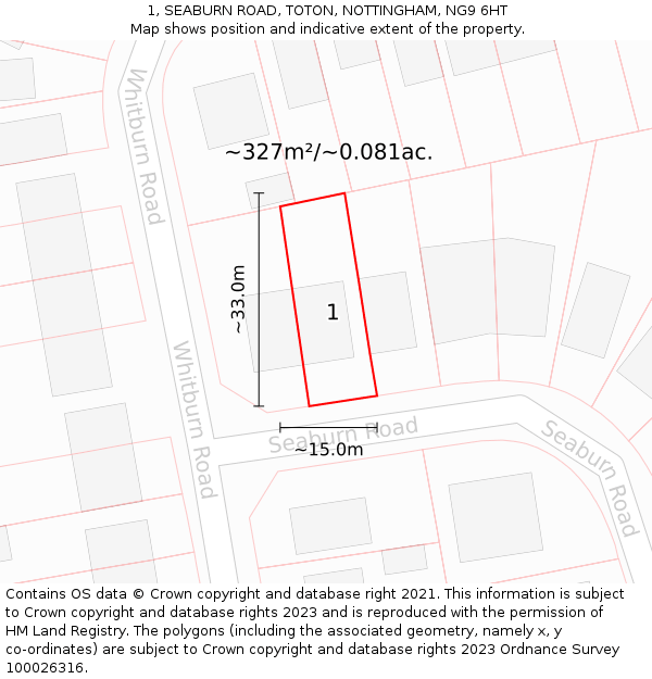 1, SEABURN ROAD, TOTON, NOTTINGHAM, NG9 6HT: Plot and title map