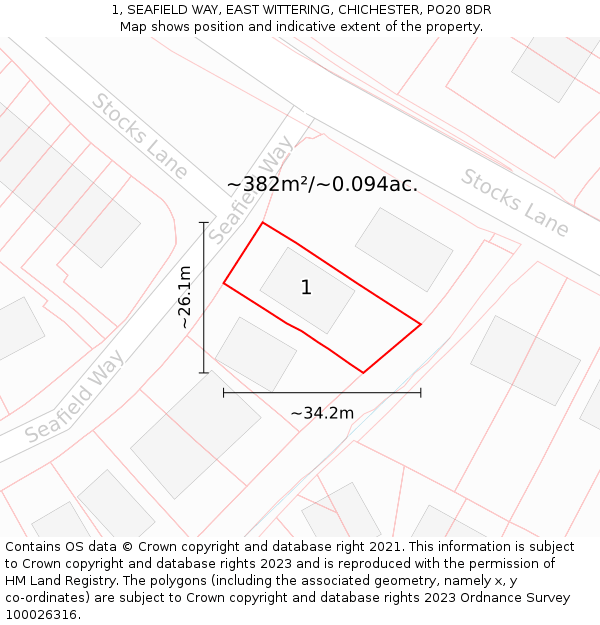 1, SEAFIELD WAY, EAST WITTERING, CHICHESTER, PO20 8DR: Plot and title map