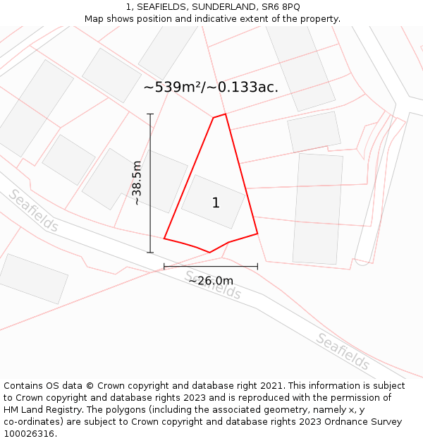 1, SEAFIELDS, SUNDERLAND, SR6 8PQ: Plot and title map