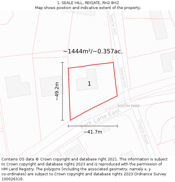 1, SEALE HILL, REIGATE, RH2 8HZ: Plot and title map