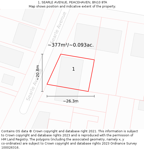 1, SEARLE AVENUE, PEACEHAVEN, BN10 8TA: Plot and title map