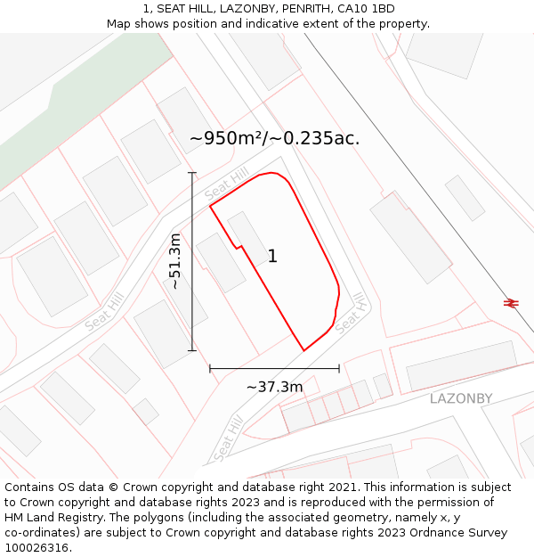 1, SEAT HILL, LAZONBY, PENRITH, CA10 1BD: Plot and title map