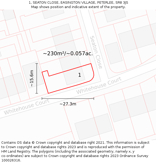 1, SEATON CLOSE, EASINGTON VILLAGE, PETERLEE, SR8 3JS: Plot and title map