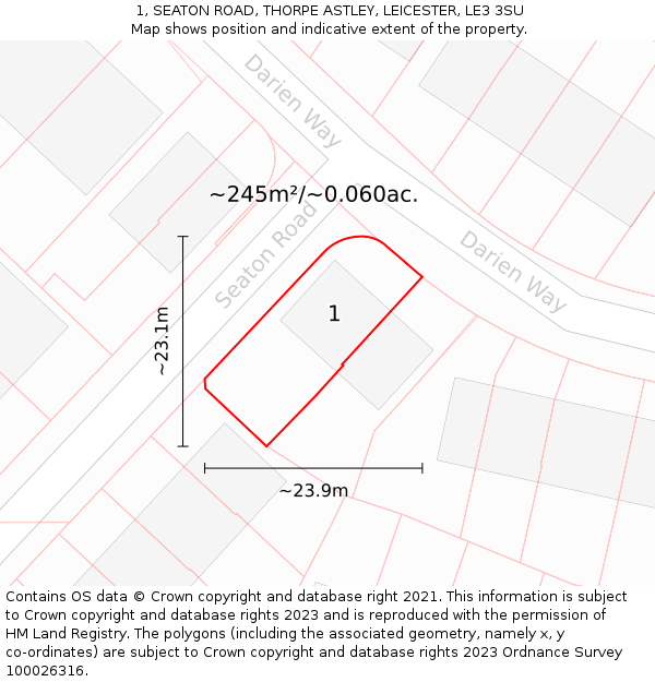 1, SEATON ROAD, THORPE ASTLEY, LEICESTER, LE3 3SU: Plot and title map