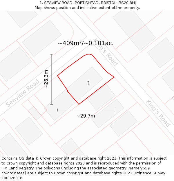 1, SEAVIEW ROAD, PORTISHEAD, BRISTOL, BS20 8HJ: Plot and title map