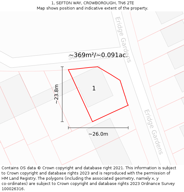 1, SEFTON WAY, CROWBOROUGH, TN6 2TE: Plot and title map