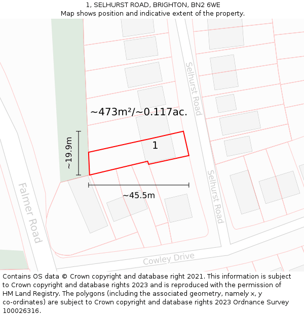 1, SELHURST ROAD, BRIGHTON, BN2 6WE: Plot and title map