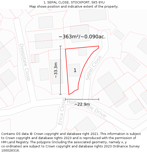 1, SEPAL CLOSE, STOCKPORT, SK5 6YU: Plot and title map