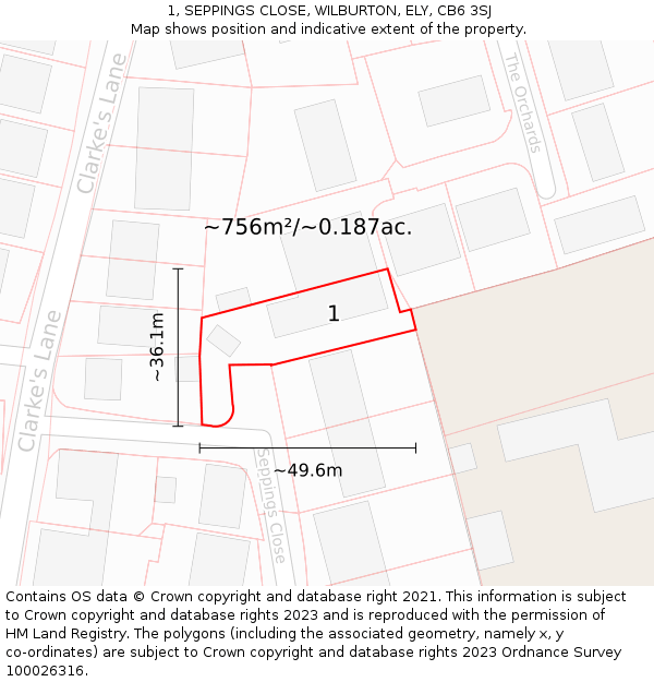 1, SEPPINGS CLOSE, WILBURTON, ELY, CB6 3SJ: Plot and title map