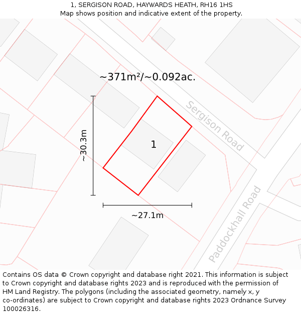 1, SERGISON ROAD, HAYWARDS HEATH, RH16 1HS: Plot and title map