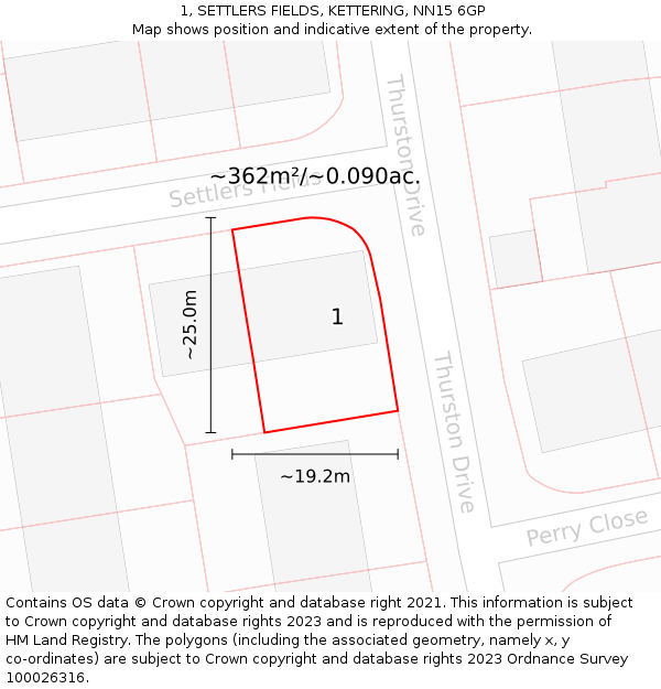 1, SETTLERS FIELDS, KETTERING, NN15 6GP: Plot and title map