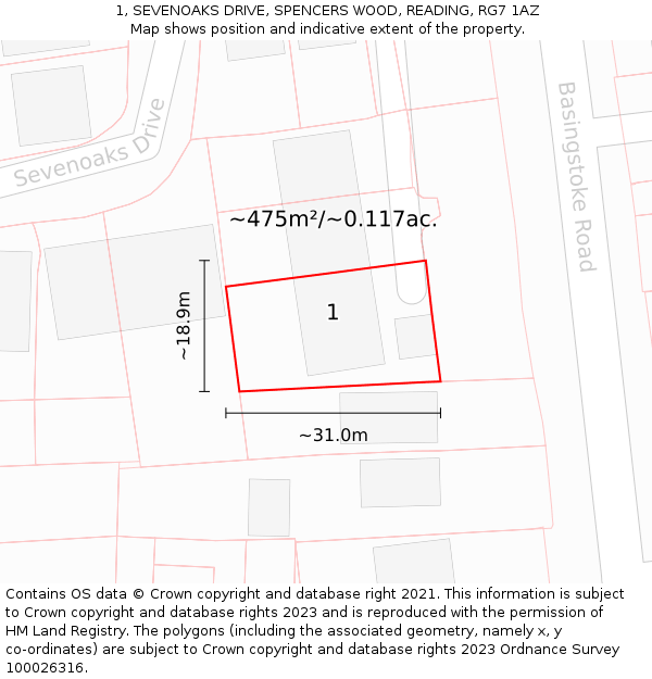 1, SEVENOAKS DRIVE, SPENCERS WOOD, READING, RG7 1AZ: Plot and title map
