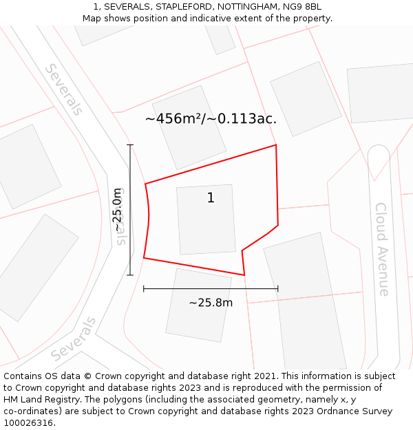 1, SEVERALS, STAPLEFORD, NOTTINGHAM, NG9 8BL: Plot and title map