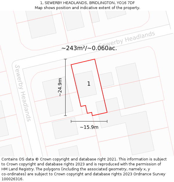 1, SEWERBY HEADLANDS, BRIDLINGTON, YO16 7DF: Plot and title map