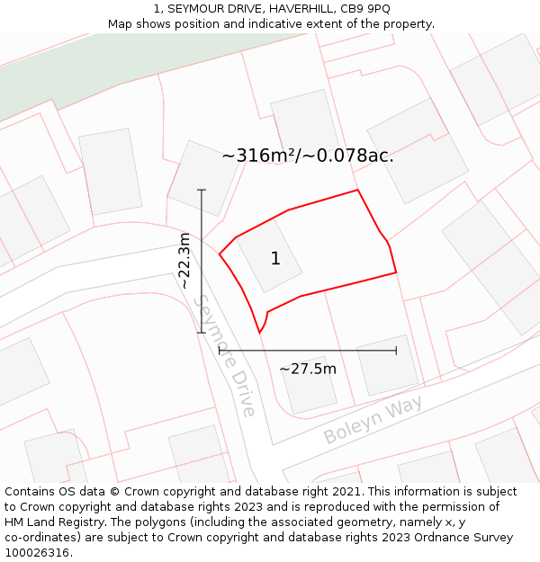 1, SEYMOUR DRIVE, HAVERHILL, CB9 9PQ: Plot and title map