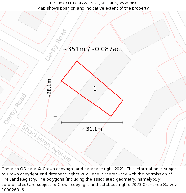 1, SHACKLETON AVENUE, WIDNES, WA8 9NG: Plot and title map