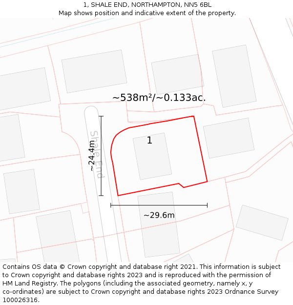 1, SHALE END, NORTHAMPTON, NN5 6BL: Plot and title map