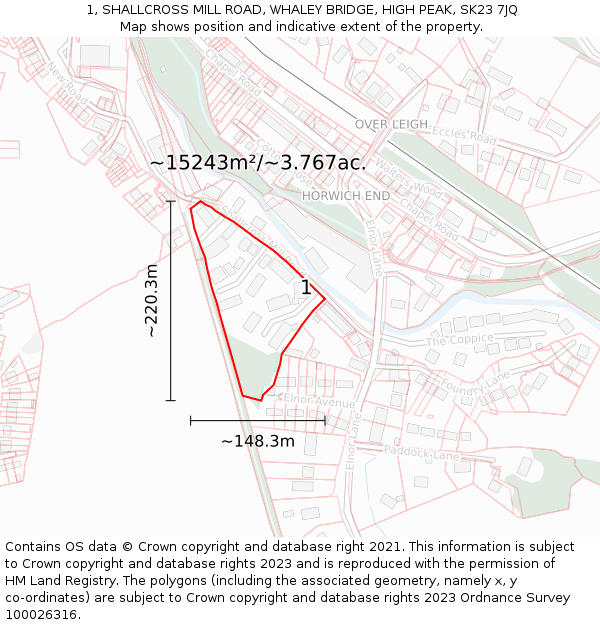 1, SHALLCROSS MILL ROAD, WHALEY BRIDGE, HIGH PEAK, SK23 7JQ: Plot and title map