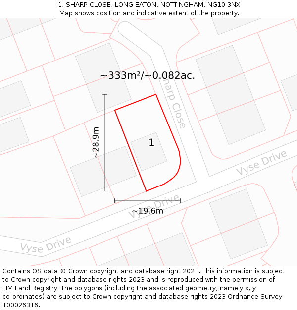 1, SHARP CLOSE, LONG EATON, NOTTINGHAM, NG10 3NX: Plot and title map